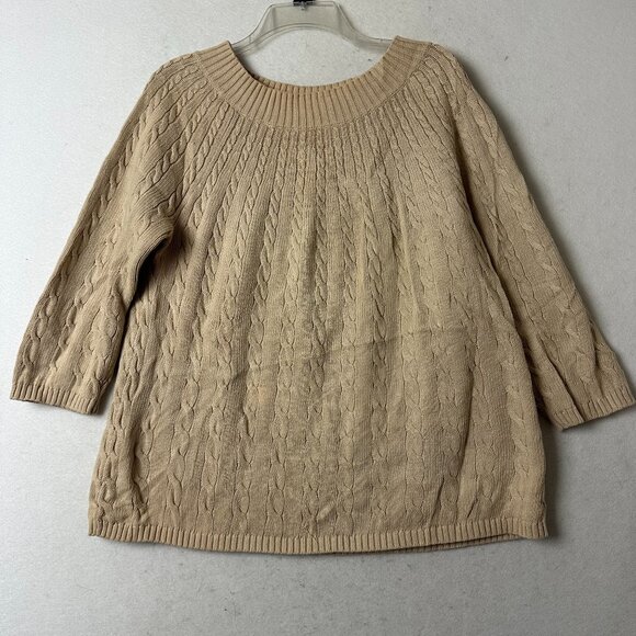 Talbots sweater sz 1X cable knit beige 3/4 sleeves fisherman cotton plus size - Picture 1 of 4
